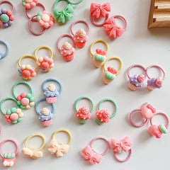 40pcs Cute Fruits & Flowers Hair Ties for Girls