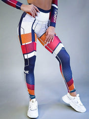 Women's High Waist Block Printed Yoga Leggings
