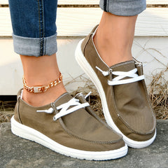 Women's Red Boat Shoes Lace up Comfortable Flat Canvas Shoes
