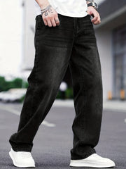 Men's Distressed Denim Pants Loose Fit Wide Leg Jeans