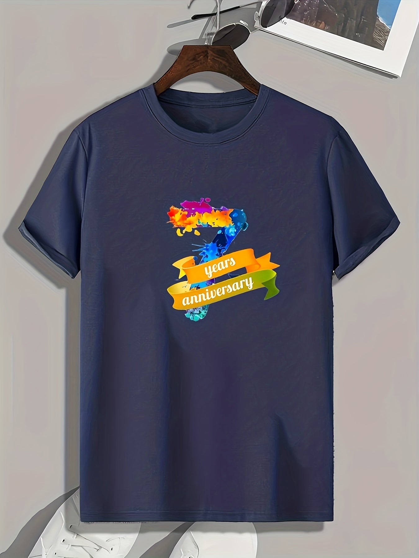 7th Anniv Pattern Print Men's Sports T-shirt, Great Fitness Gift M