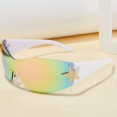 Futuristic Y2K Star Sunglasses Rimless Wrap Around Glasses