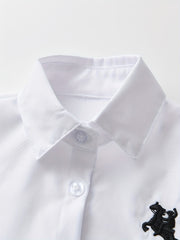 2pcs Boys Gentleman Outfits Short Sleeve Bowtie Long Sleeve Shirt&Suspender Kids