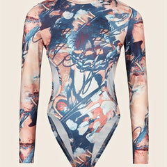 Graphic Print Bodysuit Long Sleeve Casual Women's Clothing