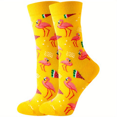 Flamingo Print Mid Tube Socks Women's Stockings
