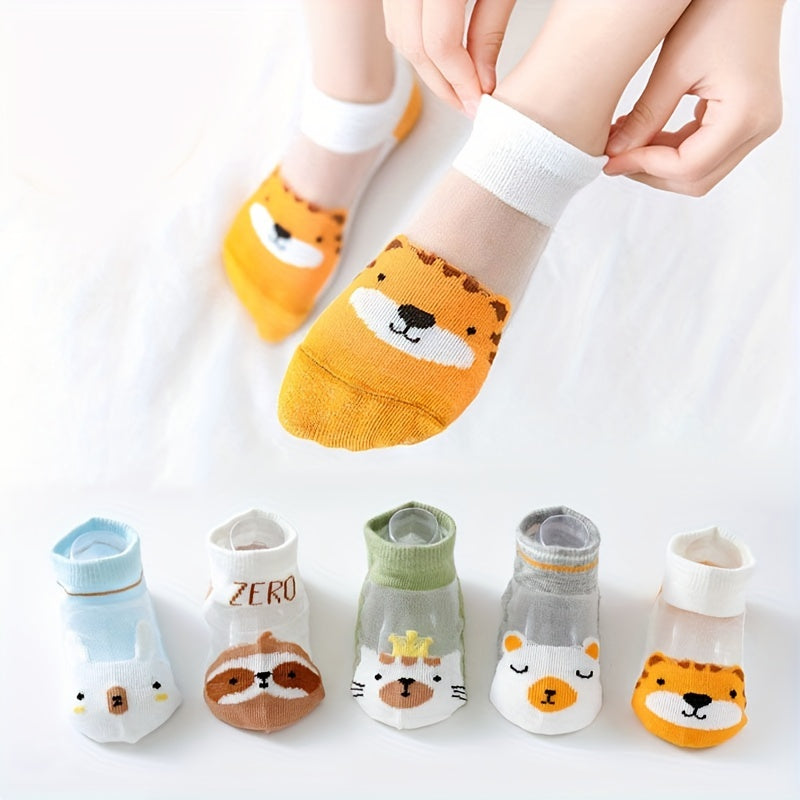 5 Pairs Kids Cartoon Animal Print Low Cut Ankle Socks