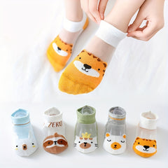 5 Pairs Kids Cartoon Animal Print Low Cut Ankle Socks