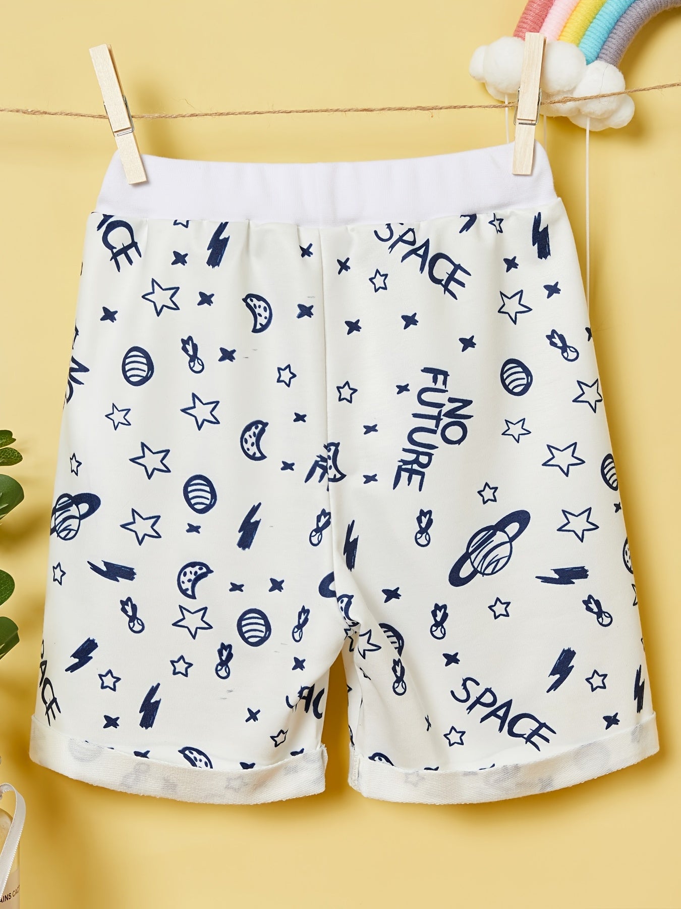 Boys No Future Planet Star Moon Print Shorts Casual Soft Breathable