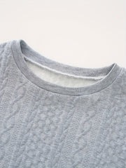 Sports Top Women's Plus Solid Cable Long Sleeve Round Neck