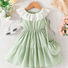 2pcs Baby Girls Eyelet Dress & Bag Set for Summer