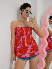 Flower Print Tube Top Strapless Summer Casual Shirt