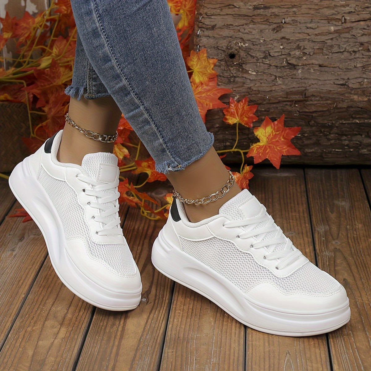 Women's Breathable Lace Up Casual Sneakers Height Increase Low Top Sport Shoes