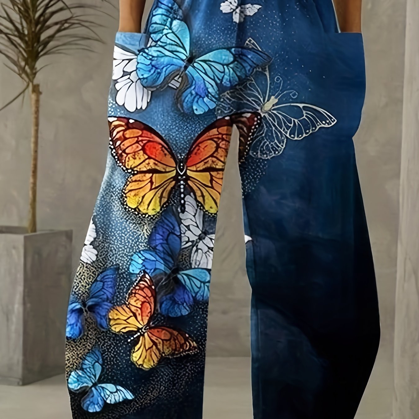 Butterfly Print Wide Leg Pants Casual Loose Pants For Spring & Summer