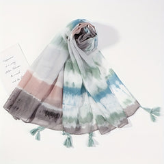 Tie Dye Gradient Tassel Scarf Classic Shawl Windproof Warm Head Wrap Sunscreen