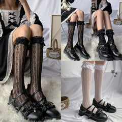 Lace Mesh Ruffle Calf Socks Lolita Knee High Socks Women's Stockings
