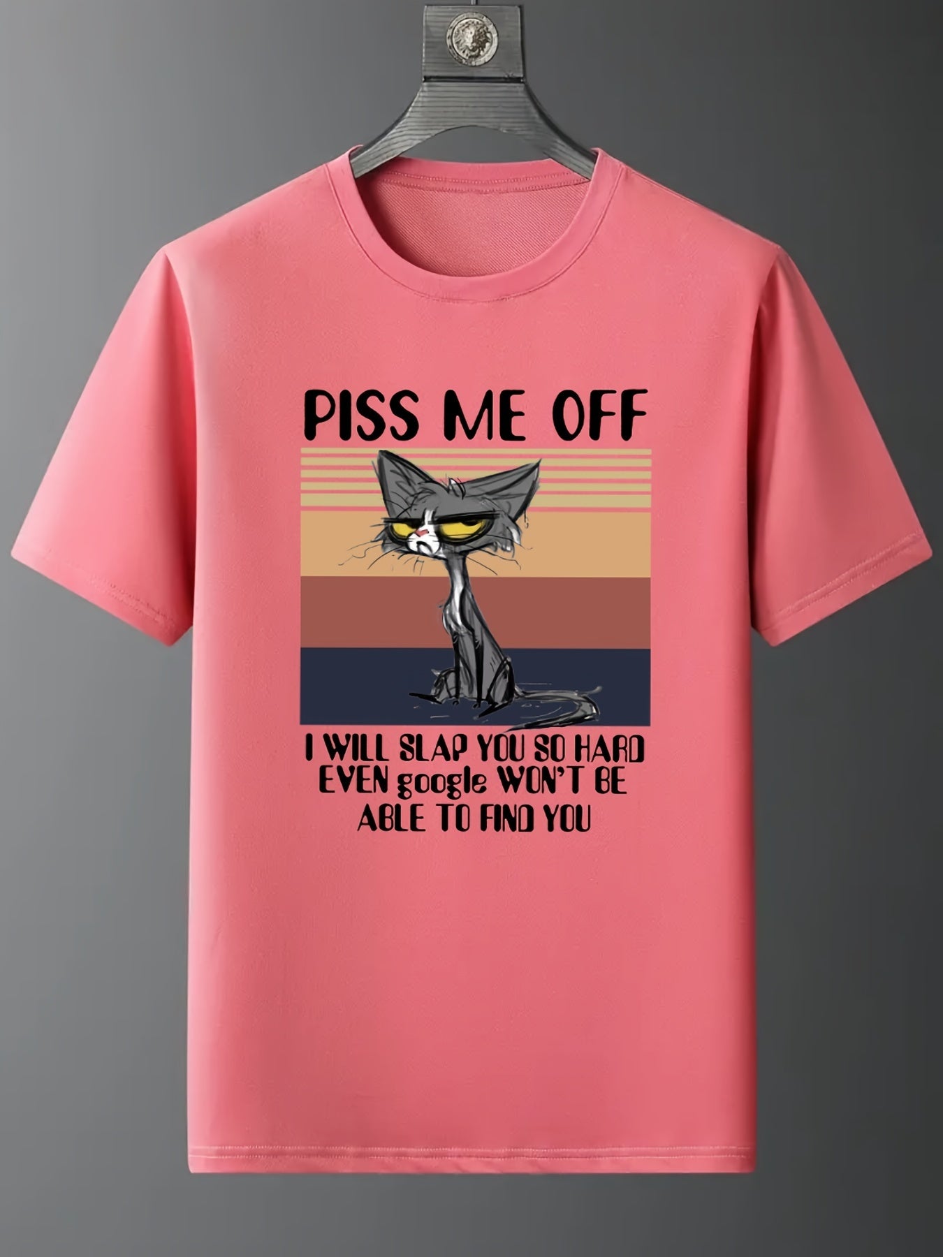 Cat Print Crew Neck T shirt Solid Short Sleeve Loose Tee Women's Tops