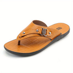 Men's PU Leather Thong Sandals Casual Non Slip Flip flops for Indoor Outdoor