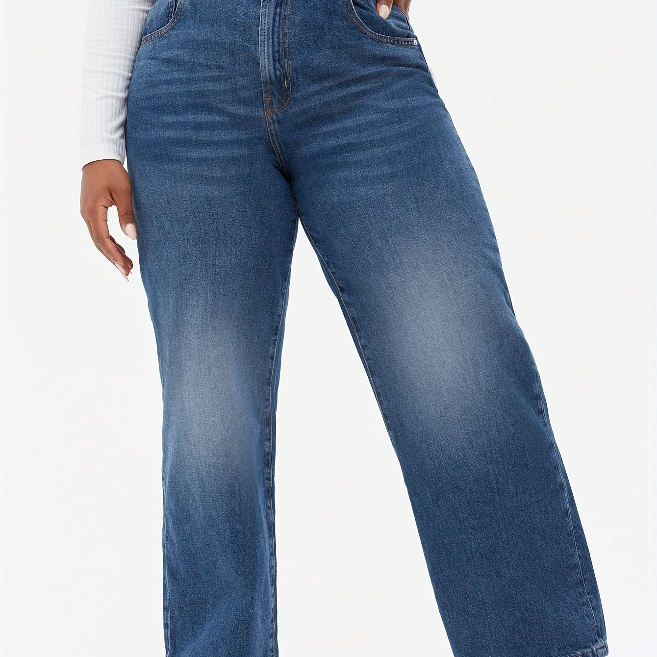 Casual Plus Size Wide Leg Jeans Medium Stretch High Rise