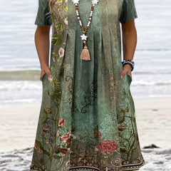 Floral Print Short Sleeve Casual Dress With Pockets