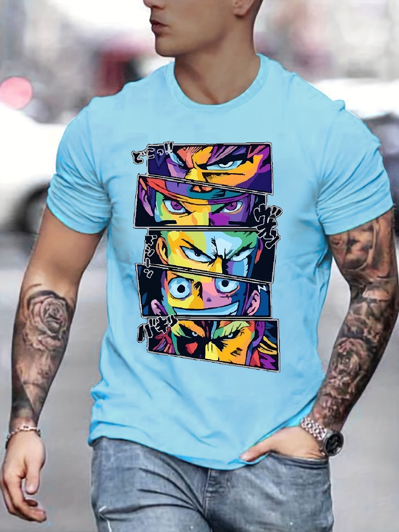 Men's Casual Anime Graphic T Shirt Short Sleeve Tee Crew Neck Summer Tops