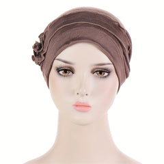 Flower Decor Turban Solid Beanie Head Scarf Ramadan Head Wrap