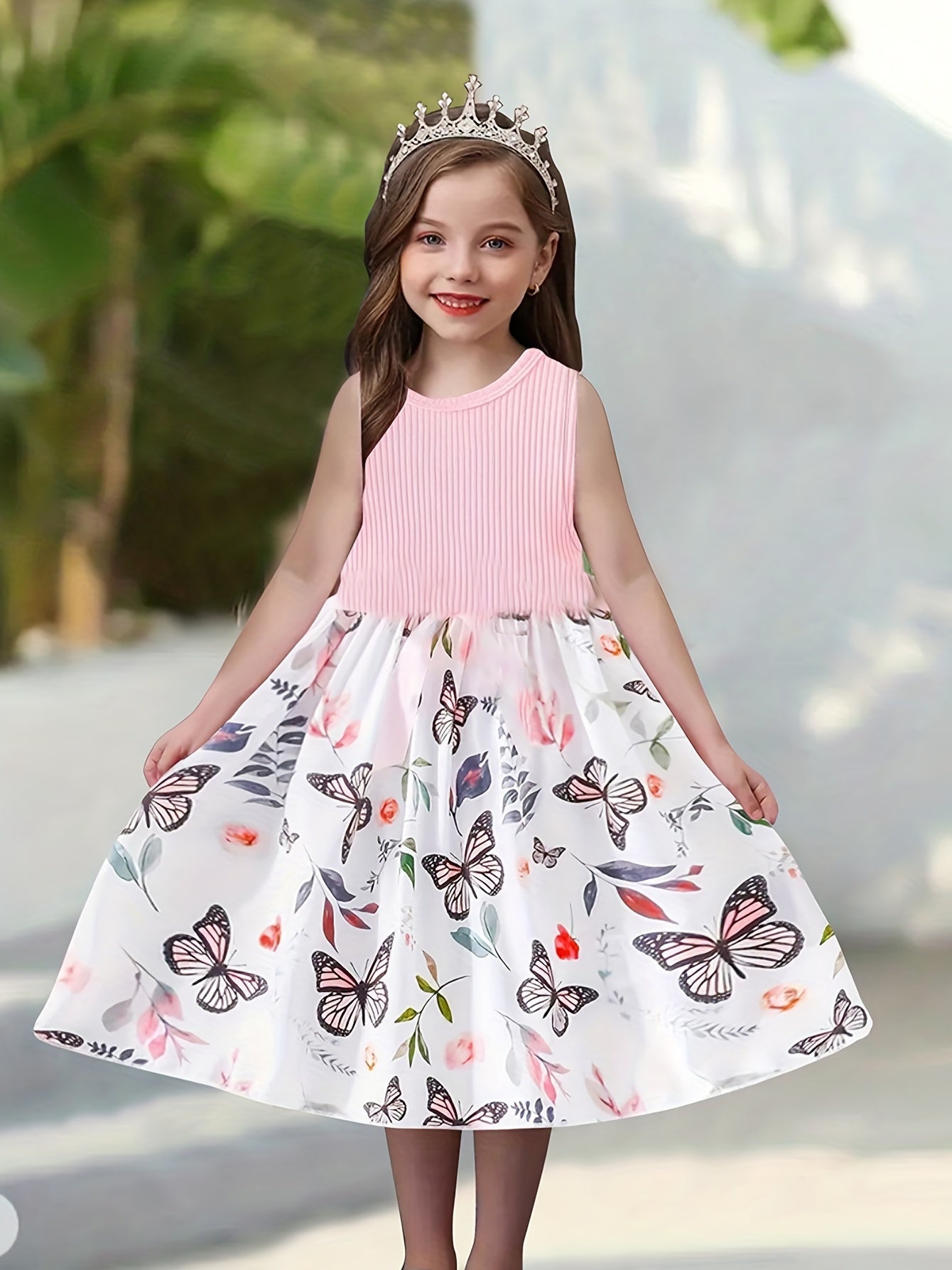 Girls Butterfly Graphic Sleeveless Dress For Summer