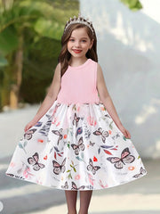 Girls Butterfly Graphic Sleeveless Dress For Summer