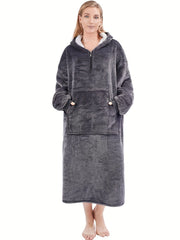 Plush Hooded Night Robe Warm & Soft Long Sleeve Lounge Robe Women's Sleepwear