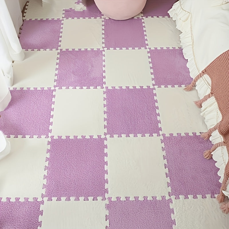 12pcs Plush Puzzle Floor Mat Bay Window Mat Seat Squares