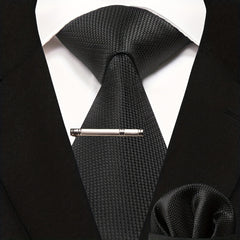 3pc Silk Tie And Square Scarf Tie Clip Set For Men