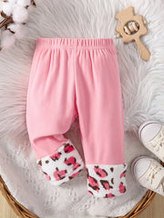 Infant Baby Girls Fleece Leopard Print Pants Elastic Waist Casual Trousers