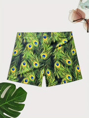 Men's Peacock Tail Feather Swim Trunks High Stretch for Beach & Pool