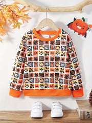 Girls Halloween Full Print Crew Neck Sweatshirts Pullovers