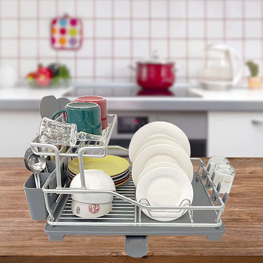 PVC Aluminum Dish Drying Rack with Utensil Holder