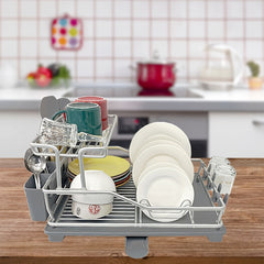PVC Aluminum Dish Drying Rack with Utensil Holder