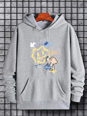 Cartoon Bear & Smile Face Print Hoodie for Men