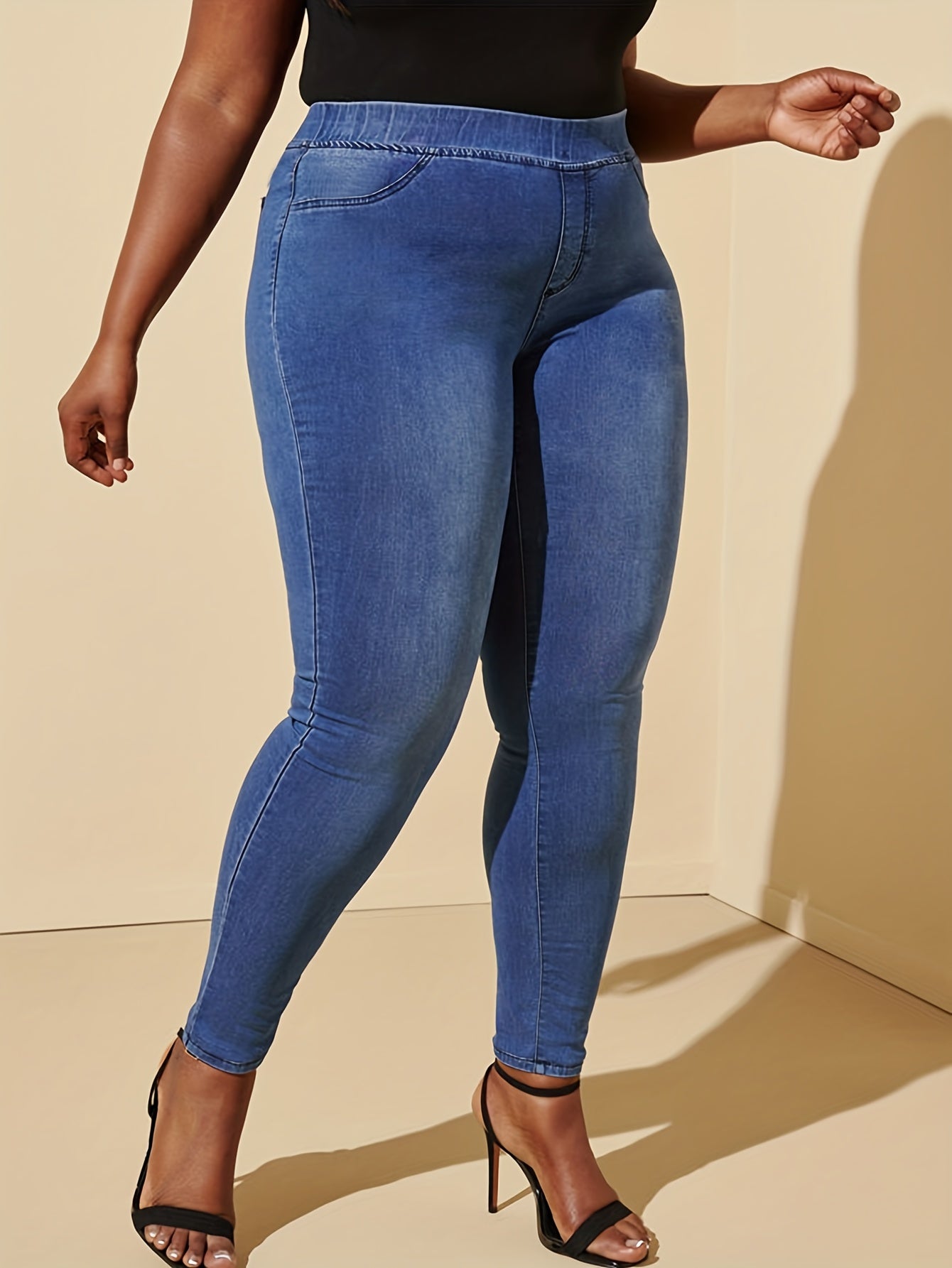 Elastic Waisted High Stretch Slimming Denim Pants
