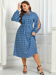 Dress Women's Plus Geometric Print Lantern Sleeve A line Maxi Dress