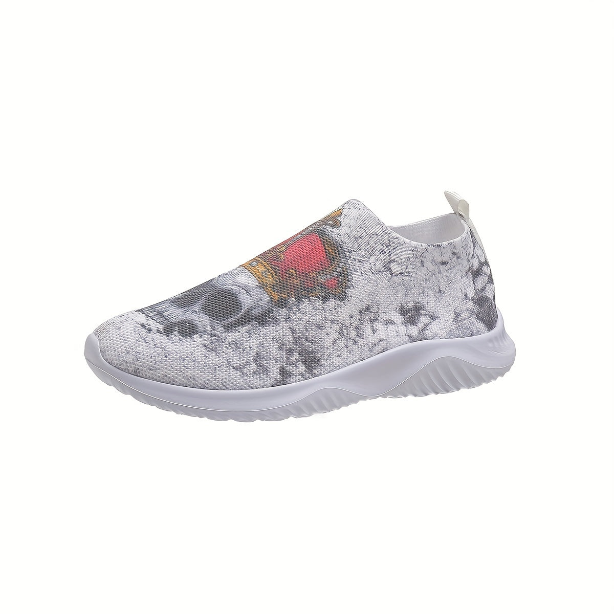 Women's Skull Pattern Slip On Sneakers Lightweight Shoes Halloween Shoes