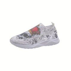 Women's Skull Pattern Slip On Sneakers Lightweight Shoes Halloween Shoes