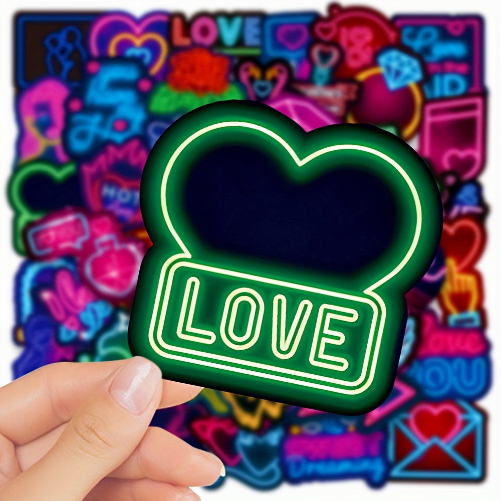 50pcs Neon Light Sweet Love Series Graffiti Stickers - Waterproof DIY Sticker