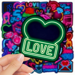 50pcs Neon Light Sweet Love Series Graffiti Stickers - Waterproof DIY Sticker