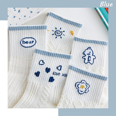 5 Pairs Cartoon Print Socks Women's Mid Tube Stockings