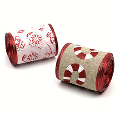 4.57m Christmas Candy Wired Edge Ribbon Red Candy Cane Fabric Craft Ribbon