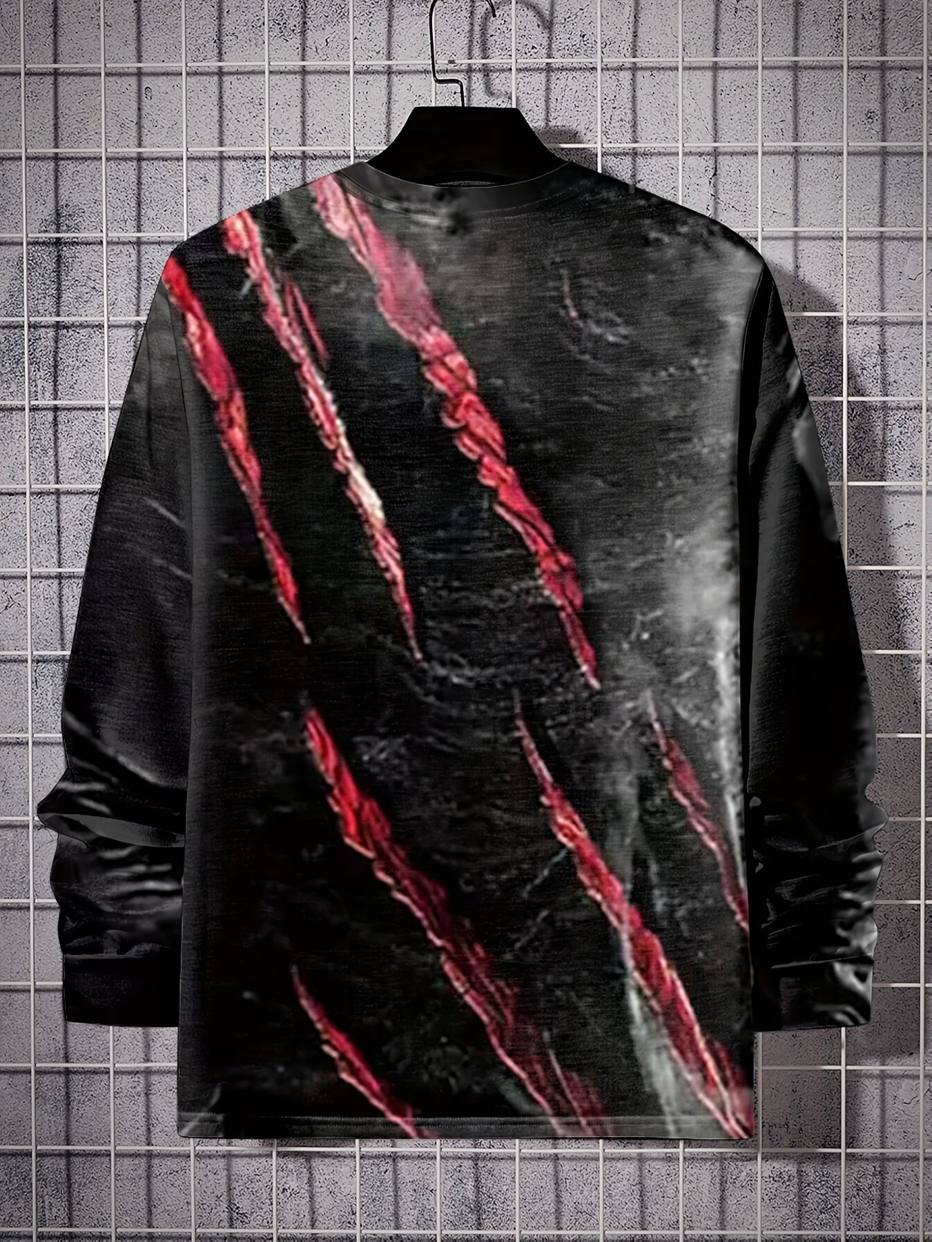 Men's 3D Scratch Graphic Long Sleeve T shirt Casual Breathable Pullover Top