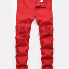 Boys Red Ripped Distressed Skinny Stretch Jeans