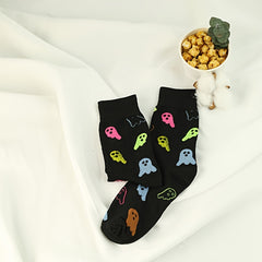 Cartoon Ghost Print Socks - Halloween Crew Socks Women's Stockings