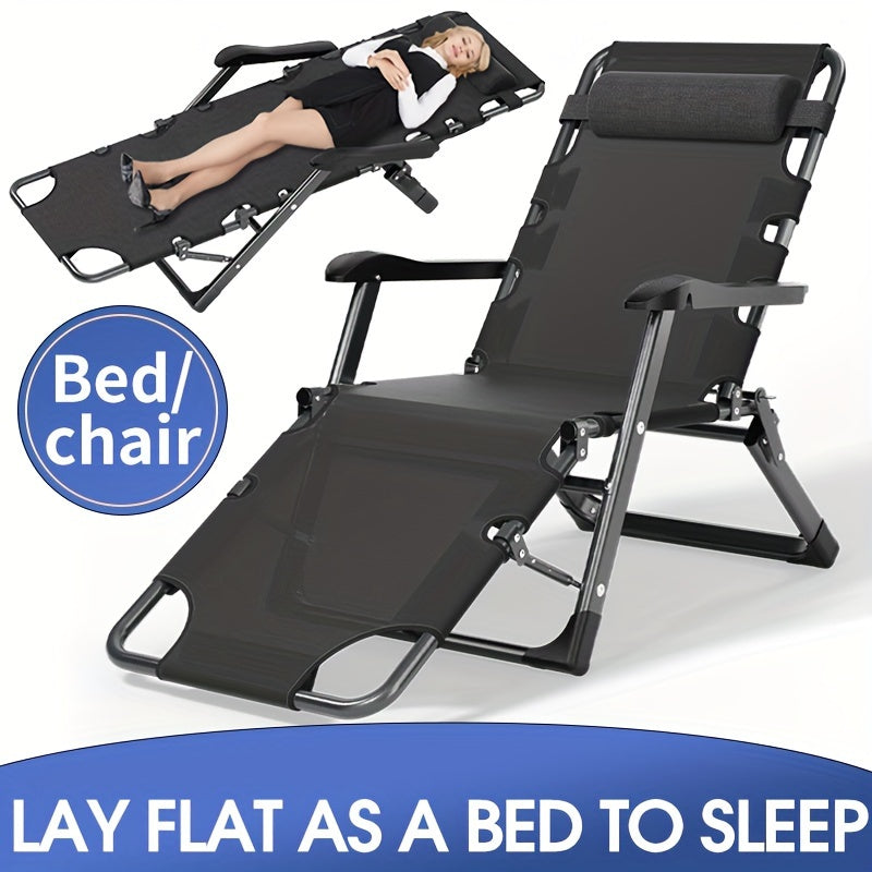 Adjustable Outdoor Folding Lounge Chair 2 in 1 Bed for Office Nap Camping