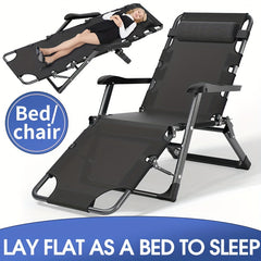 Adjustable Outdoor Folding Lounge Chair 2 in 1 Bed for Office Nap Camping