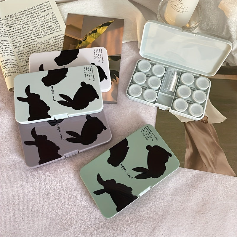 Portable Rabbit Lens Cases with Tweezers & Solution Bottle